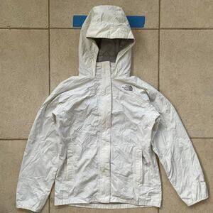 The North Face Girls‎ White Waterproof Rain Jacket Hooded Coat - Size Large